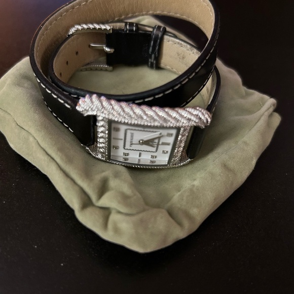 Judith Ripka Black Leather Strap Watch - Picture 2 of 6